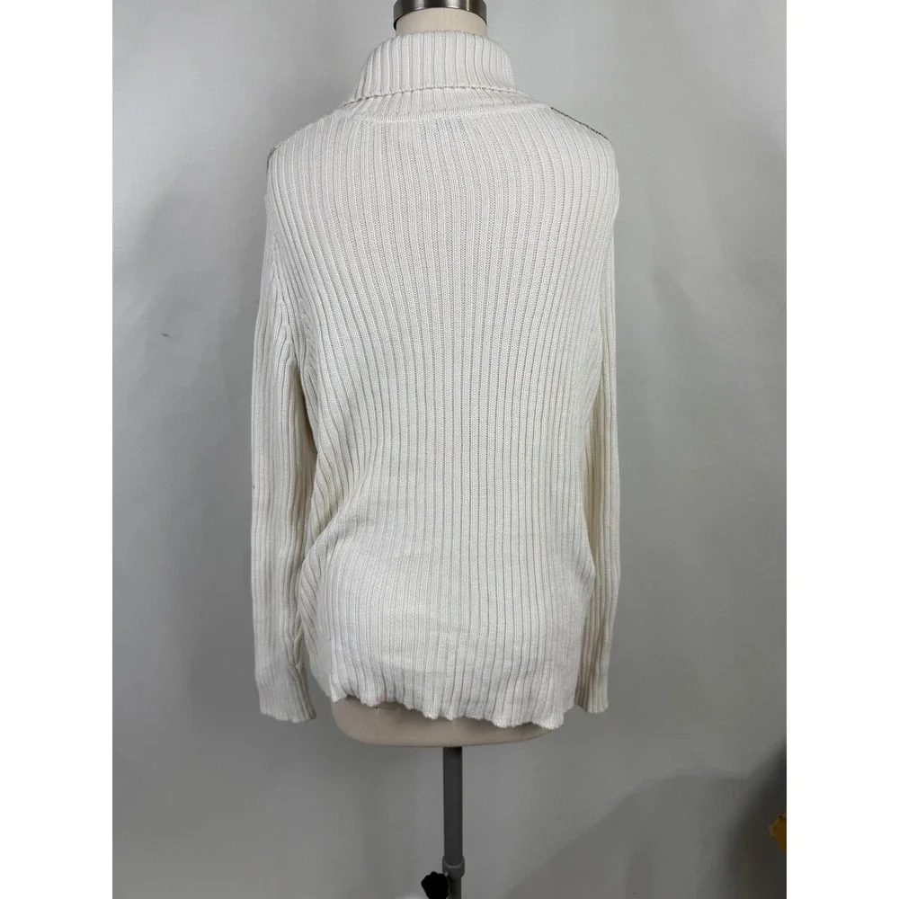 Liz&Co 1X Chunky Patchwork‎ Turtleneck Plus Sweater Cozy Neutral Holiday Casual